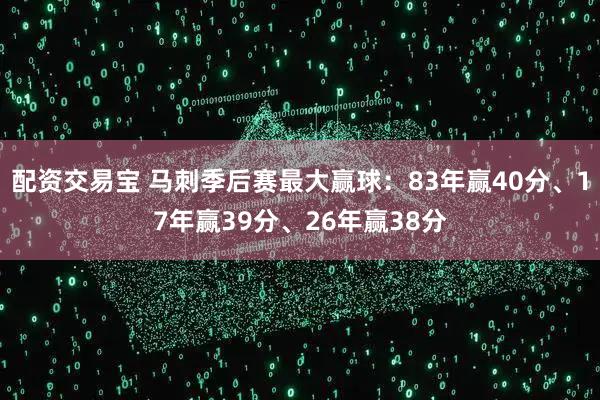 配资交易宝 马刺季后赛最大赢球：83年赢40分、17年赢39分、26年赢38分