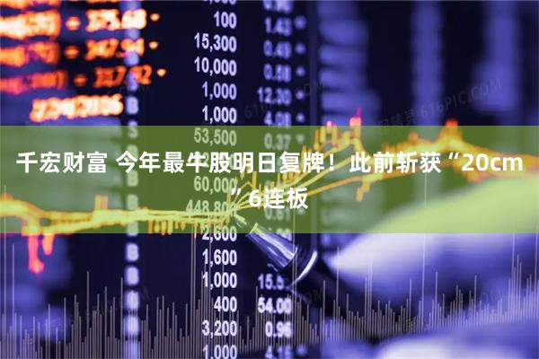 千宏财富 今年最牛股明日复牌！此前斩获“20cm”6连板
